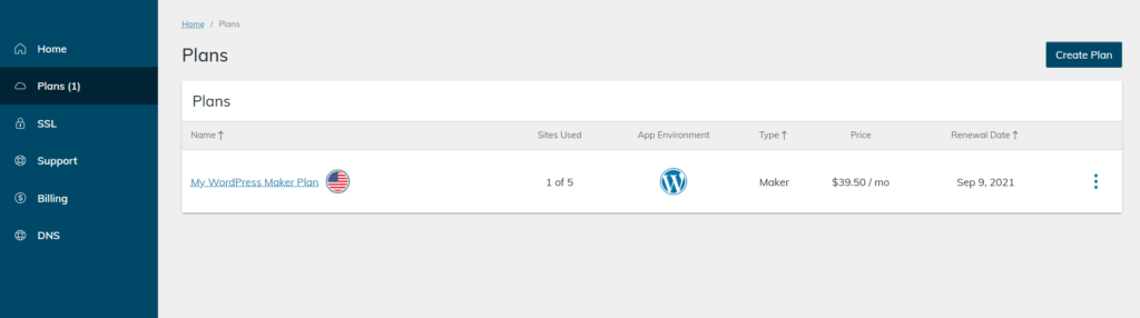 A screenshot of the Nexcess control panel showing the hosting plans a user has access to.