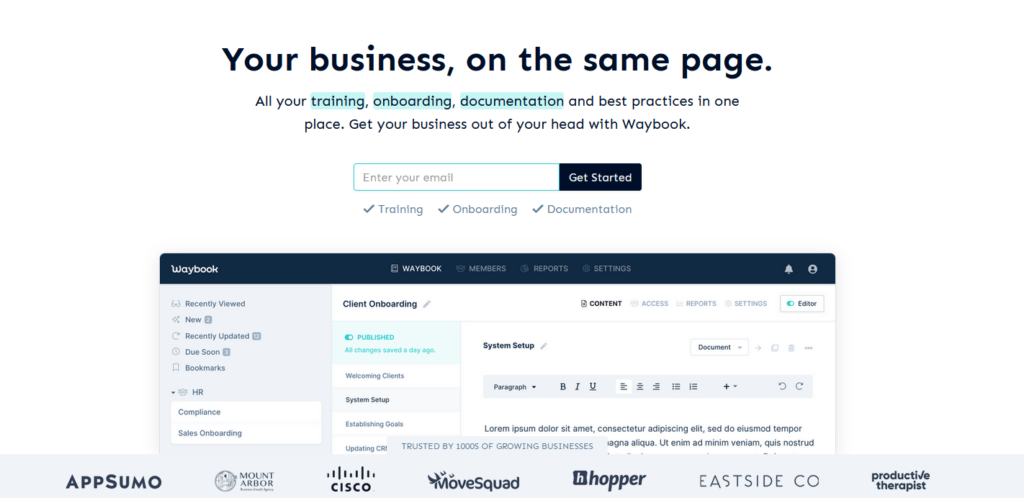 Waybook onboarding software homepage