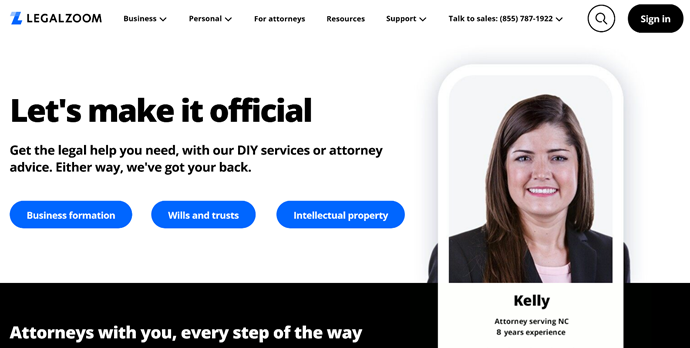 LegalZoom landing page
