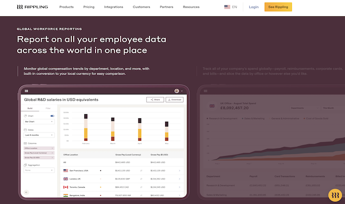 Screenshot of Rippling reports on employee payroll data