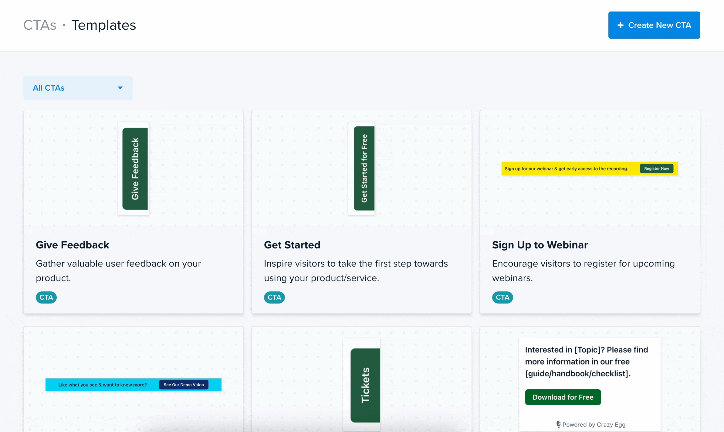 Scrolling list of CTA templates.