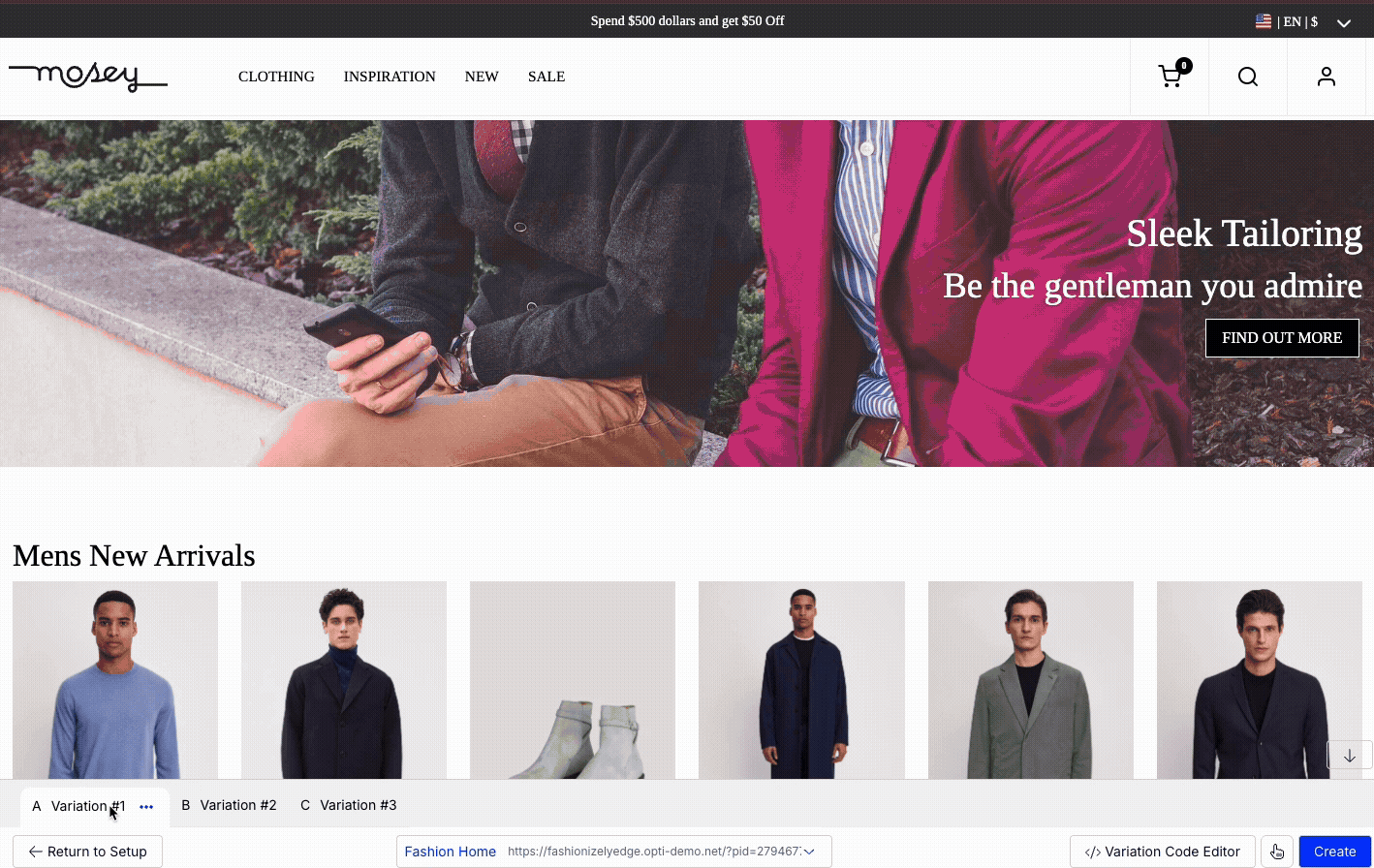 Optimizely running on the Mosey website.